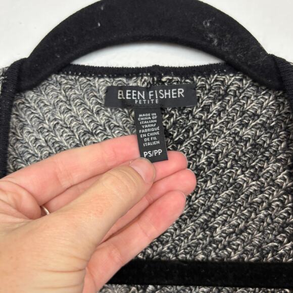 Eileen Fisher Color Block Knit Open Long Sleeve Wool Linen Cardigan Small Petite - Picture 4 of 4